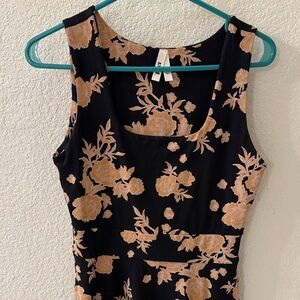 Pact Black and Tan Floral Asymmetrical Dress